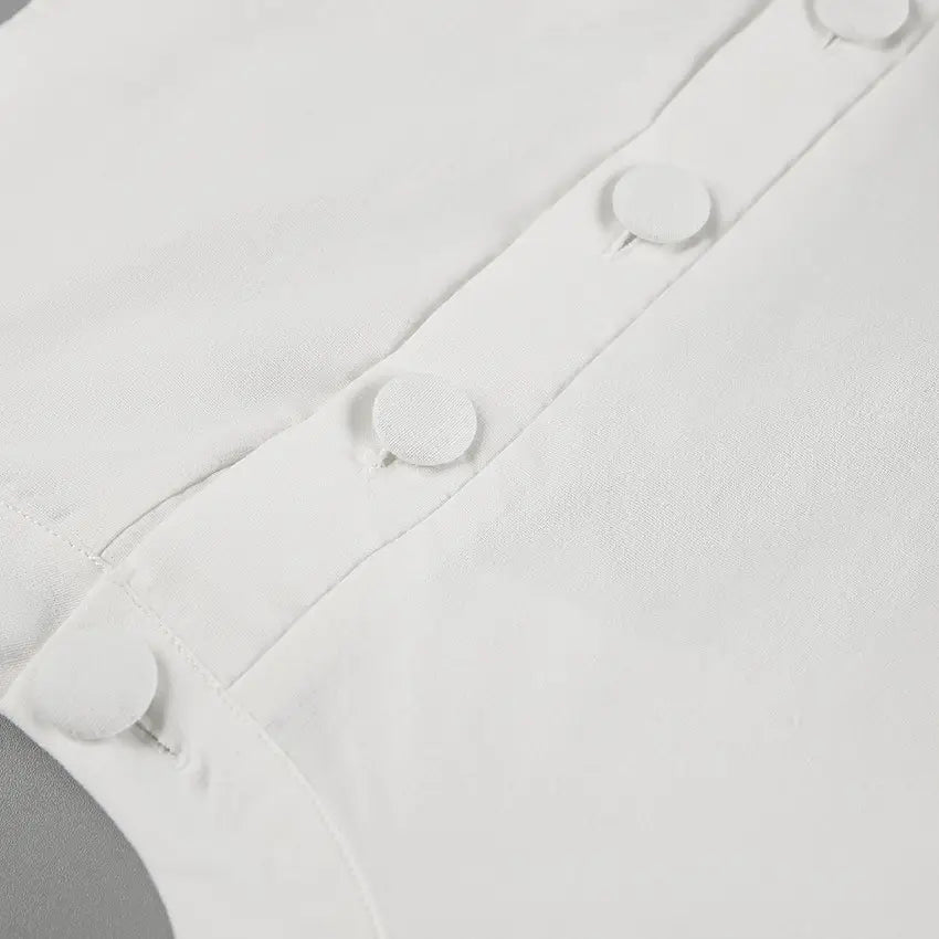 White Cotton Linen Sleeveless Stand Collar Top Slit Loose Long Skirt Two-piece Set