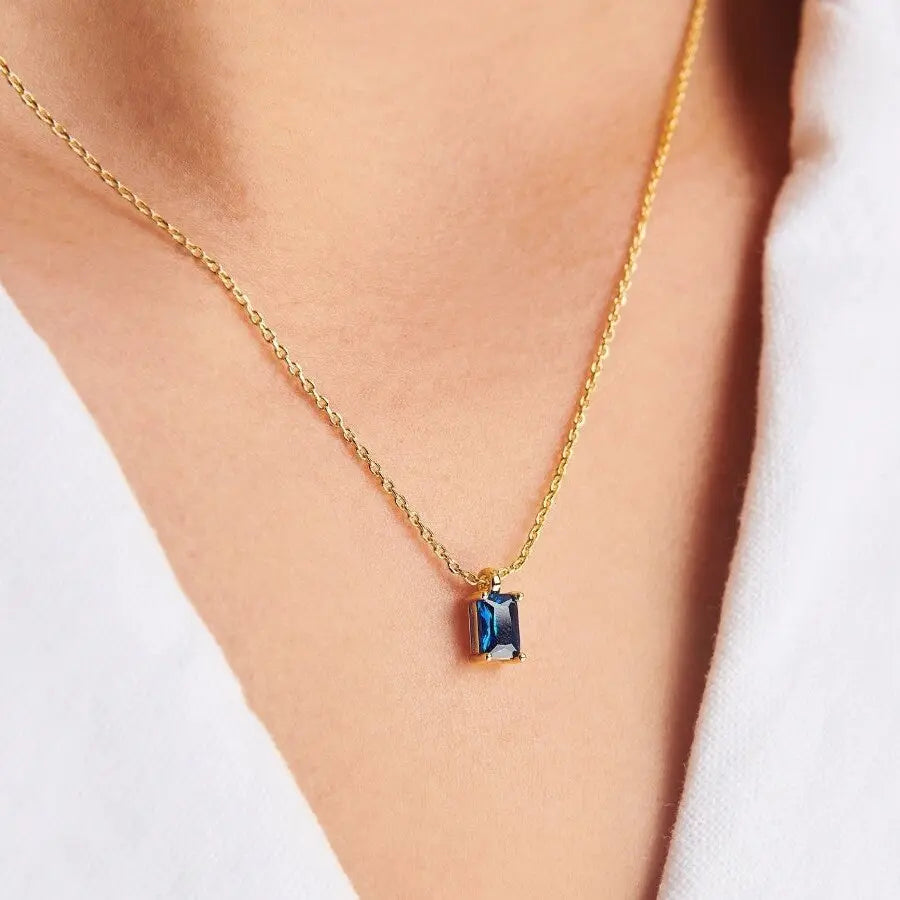 Rectangular 12month Birthday Stone Pendant Colorful Zircon Clavicle Chain - Norellé