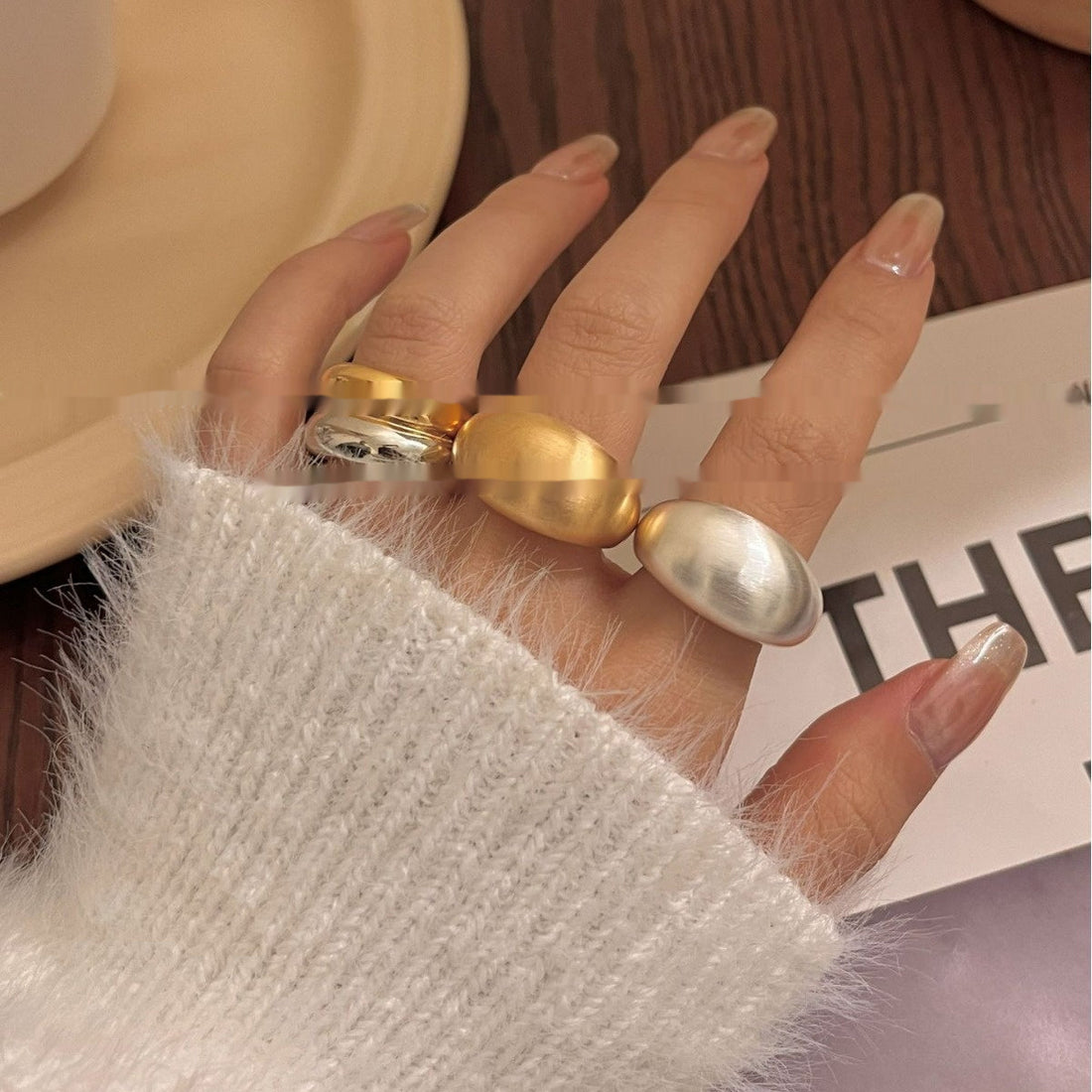 Metal Brushed Matte Surface Wide Ring - Norellé