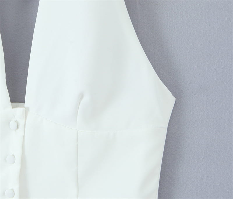 French Elegant Style Casual V-neck Backless Lace Up Halterneck Vest Short Skirt