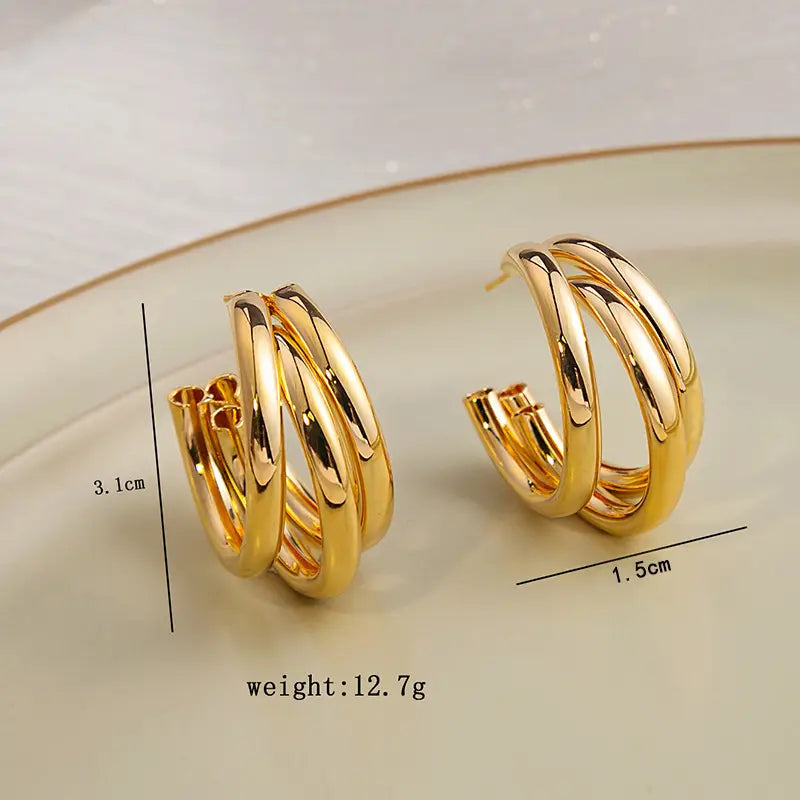 Silver Needle Retro Hoop Earrings