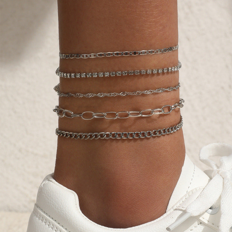 Simple Graceful Metal Chain Retro Creative Snake Chain Anklet Five-piece Set - Norellé