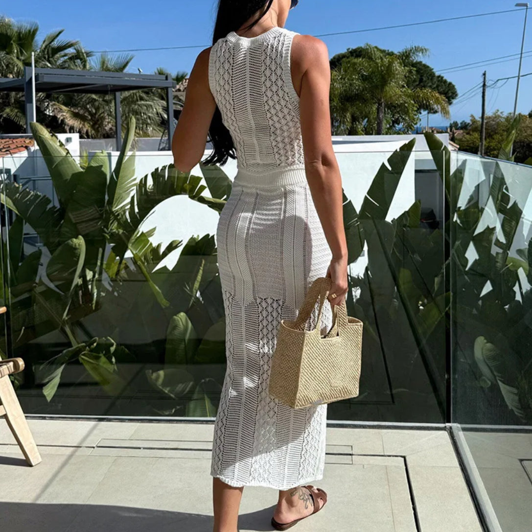 Beach Outfit Sleeveless Vest&Wrap Hips Skirts 2 Piece Set - 01 White / M