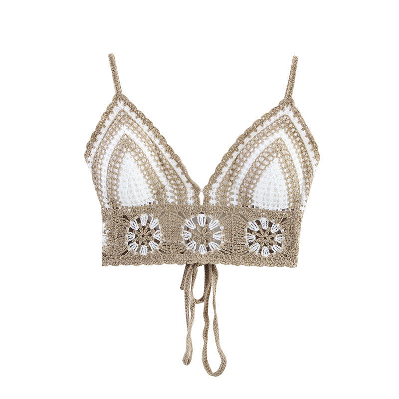 Beach Suit Women’s Summer Hollow Knitted Halter Top High Waist Shorts - Other