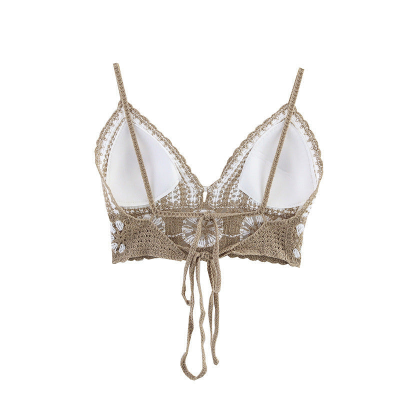 Beach Suit Women’s Summer Hollow Knitted Halter Top High Waist Shorts - Other