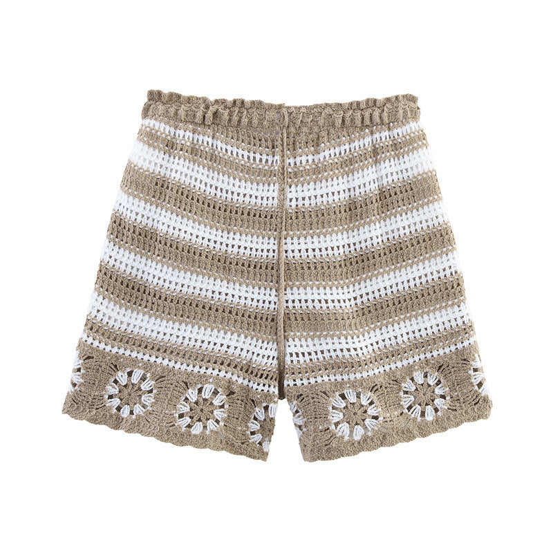 Beach Suit Women’s Summer Hollow Knitted Halter Top High Waist Shorts - Other