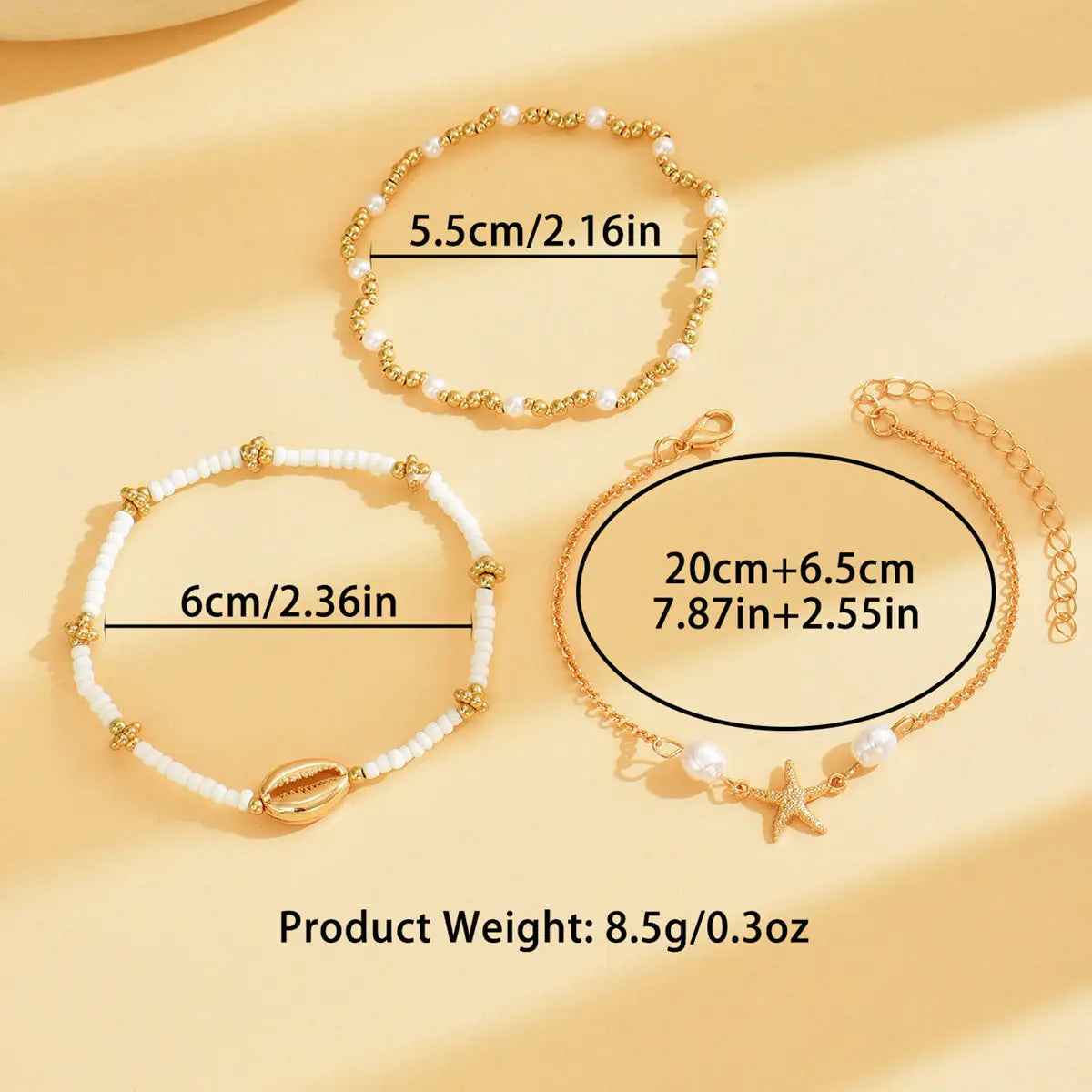 Beach Vacation Bead Shell Starfish Foot Ornaments Anklet Three-piece Set - Norellé