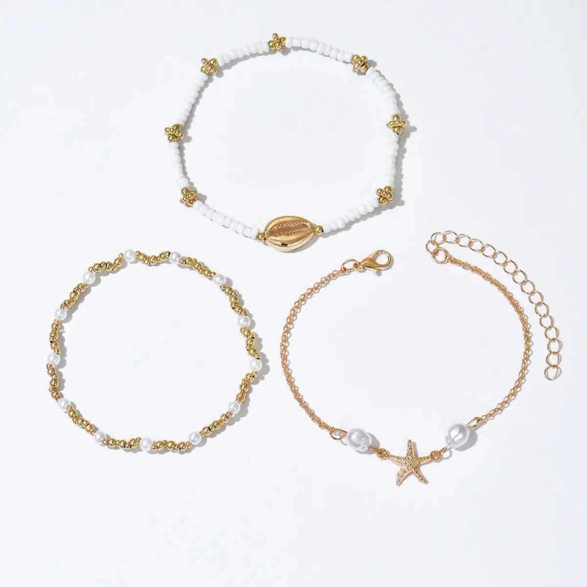 Beach Vacation Bead Shell Starfish Foot Ornaments Anklet Three-piece Set - Norellé
