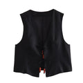 Beading Sleeveless Vest Woman V Neck Black Cropped Women - Other