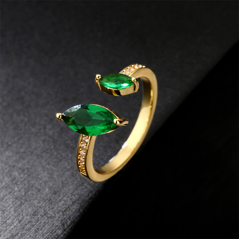 Beautiful Simple Zircon Open Design Ring - Green Gold Plated / Adjustable Opening - electronic accessories