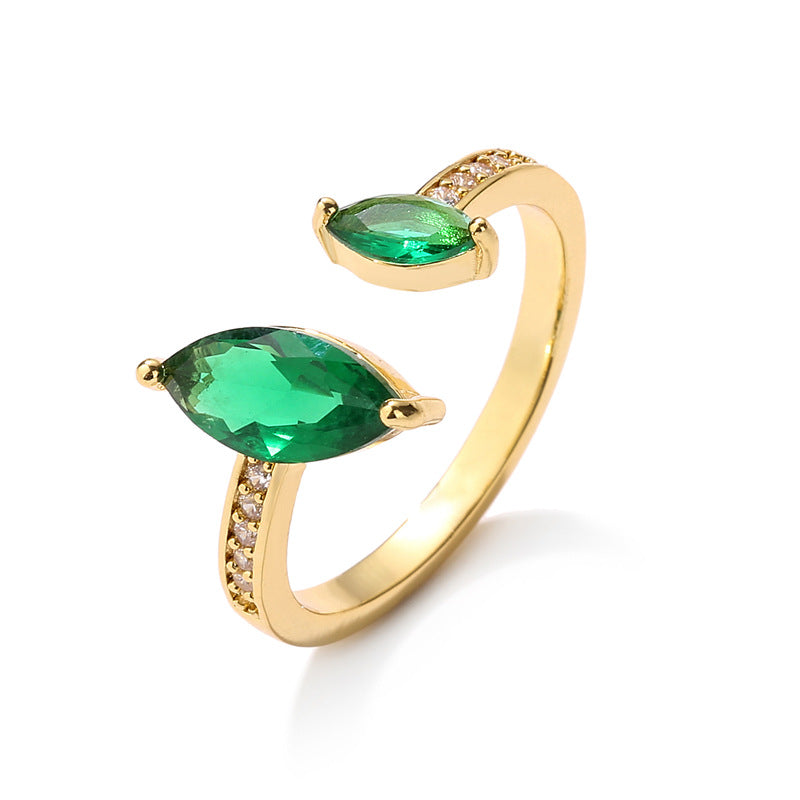 Beautiful Simple Zircon Open Design Ring - Green Gold Plated / Adjustable Opening - electronic accessories