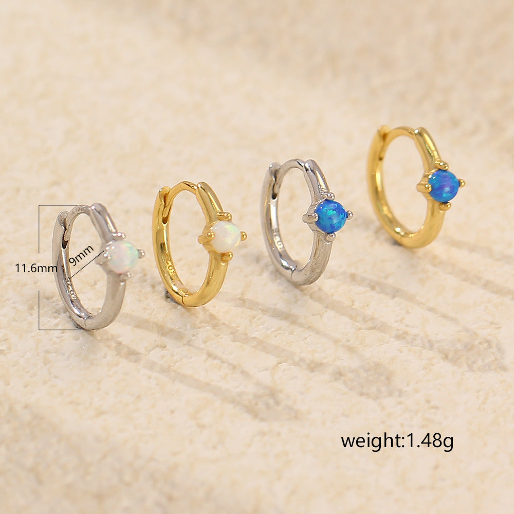 S925 Silver Ins Cold Style Opal Inlaid Ear Ring - Norellé