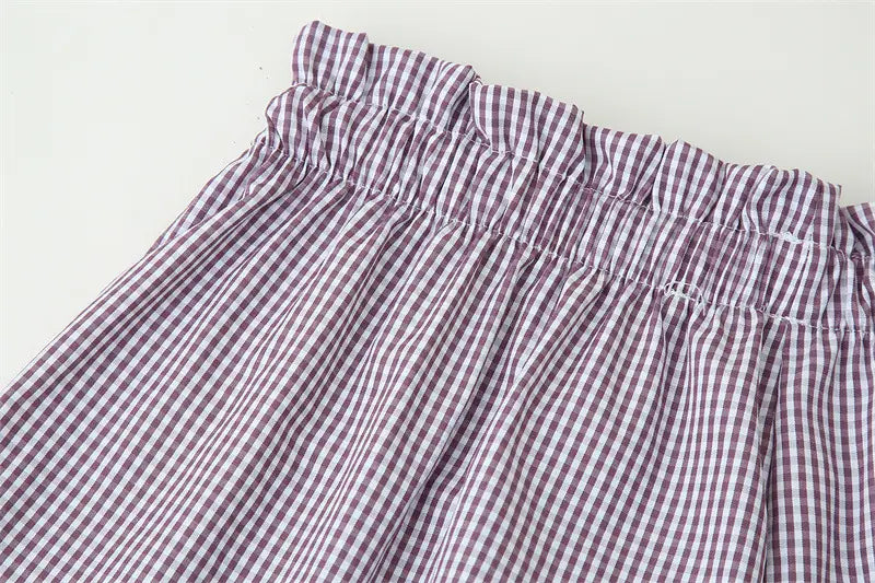 Retro Plaid Shirt Shorts Suit