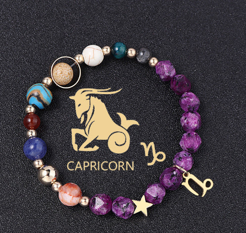 Twelve Constellations Bracelets Natural Stone Hemp Stone Cut Surface Eight Planets - Norellé