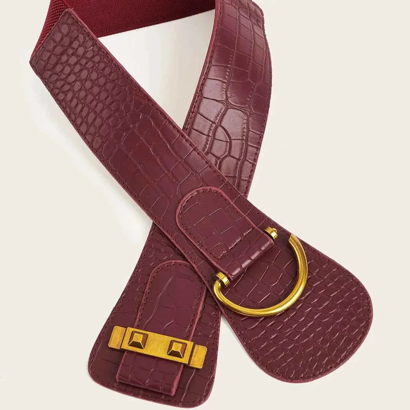 Beige Button-Up Elastic Waist Belt