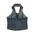 Big Backless Lapel Halter Denim Camisole - Other