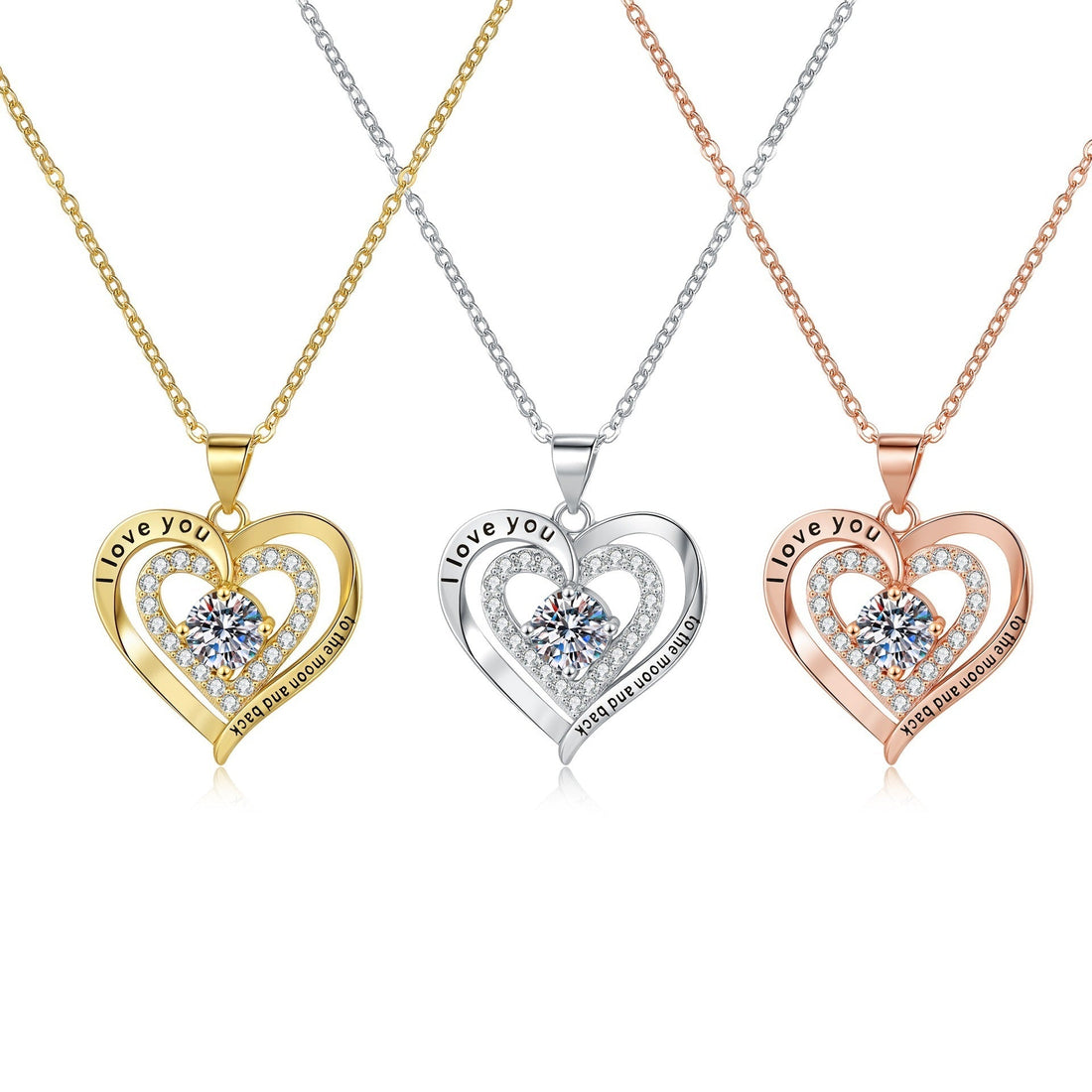 Birthstones Necklace Women’s Double Weight Heart Shape With Diamond - electronic accessories