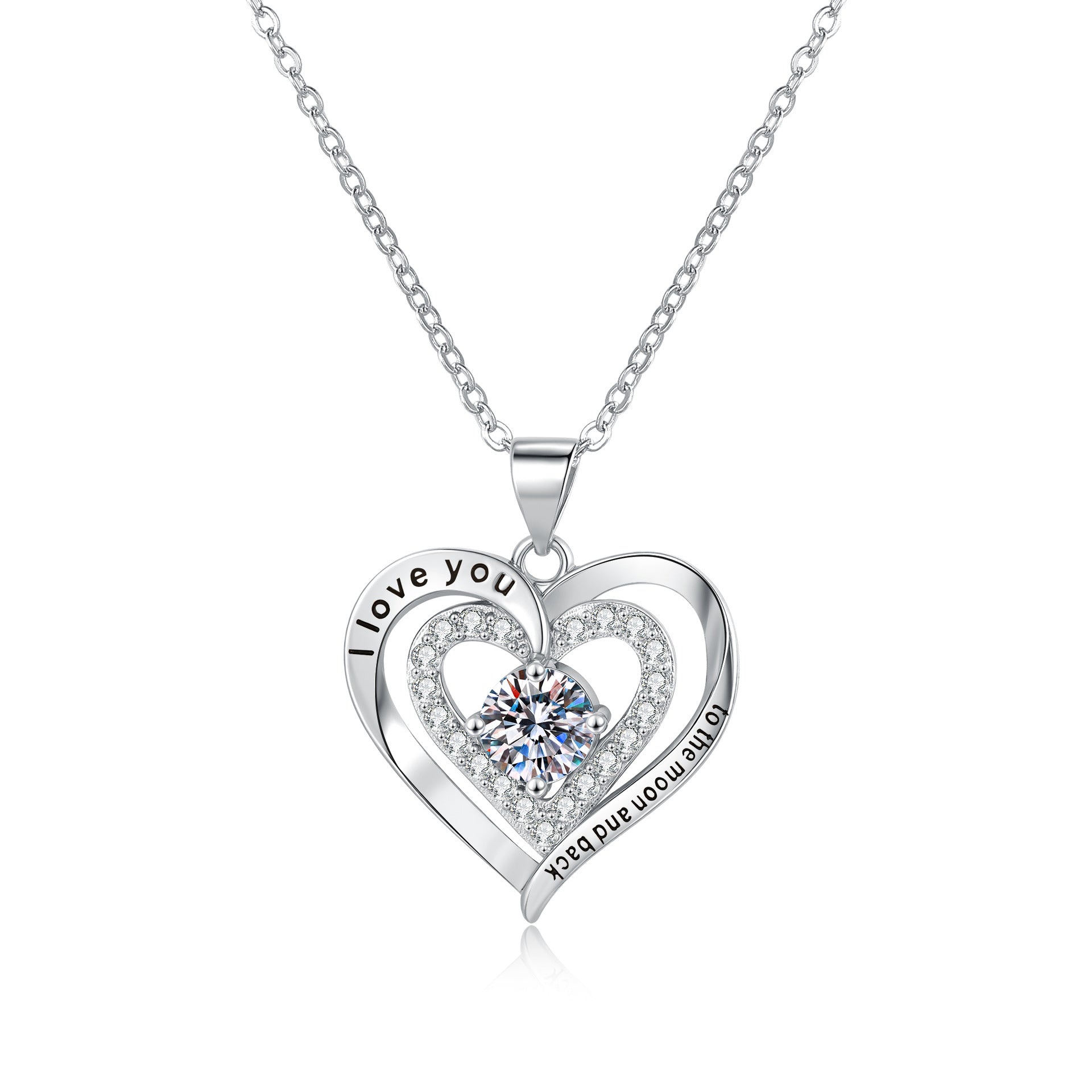 Birthstones Necklace Women’s Double Weight Heart Shape With Diamond - White Gold Color - electronic accessories