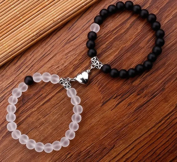 Black And White Love Magnet Suction Couple Bracelet Pair - ZJ12153 - electronic accessories