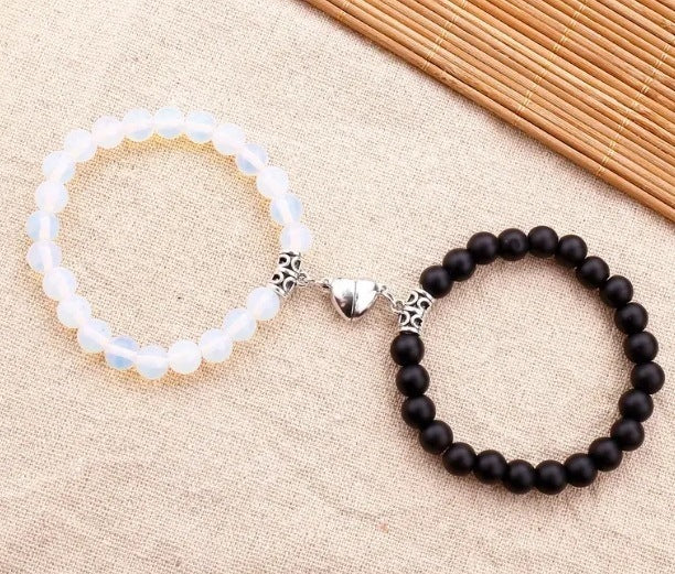 Black And White Love Magnet Suction Couple Bracelet Pair - ZJ12156 - electronic accessories