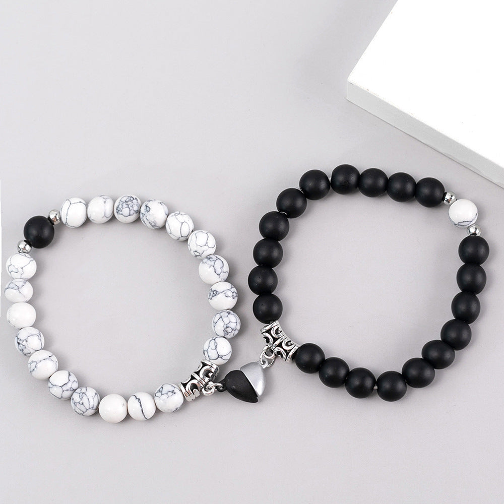 Black And White Love Magnet Suction Couple Bracelet Pair - ZJ4235 - electronic accessories