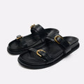 Black Flat Buckle Sandals for Women - 1 / 36