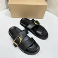 Black Flat Buckle Sandals for Women