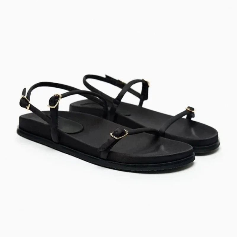 Black Flat Buckle Sandals for Women - 4 / 37