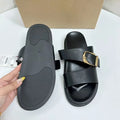 Black Flat Buckle Sandals for Women