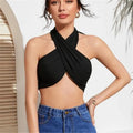 Black Halter Strapless Wrap Crop Top
