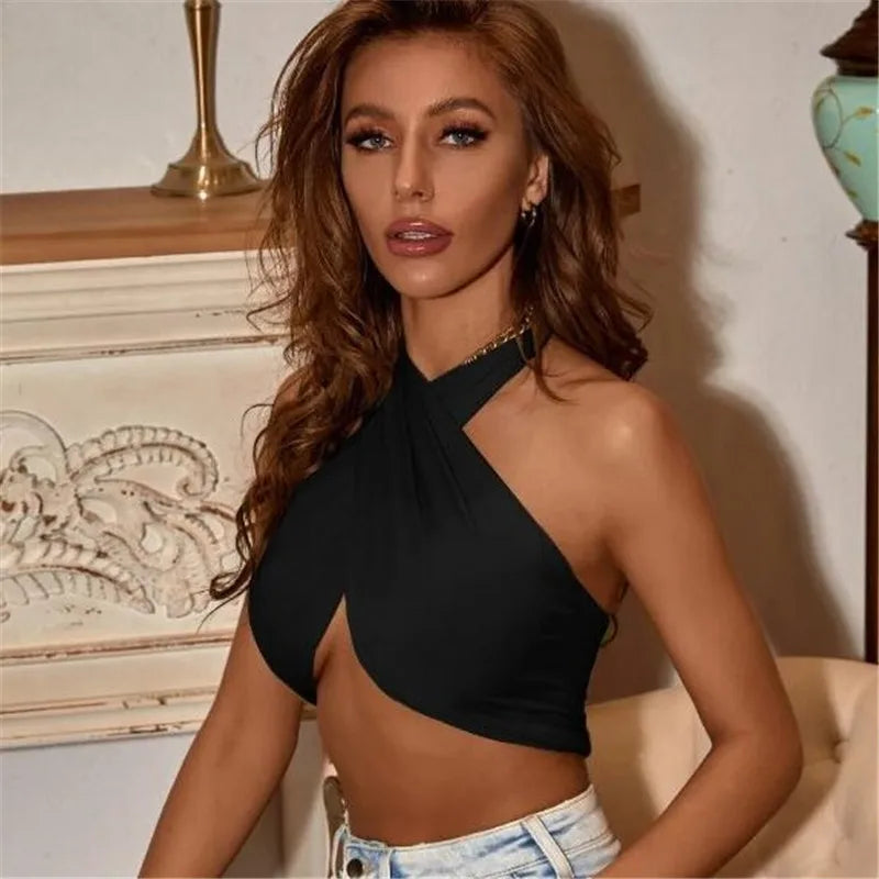 Black Halter Strapless Wrap Crop Top