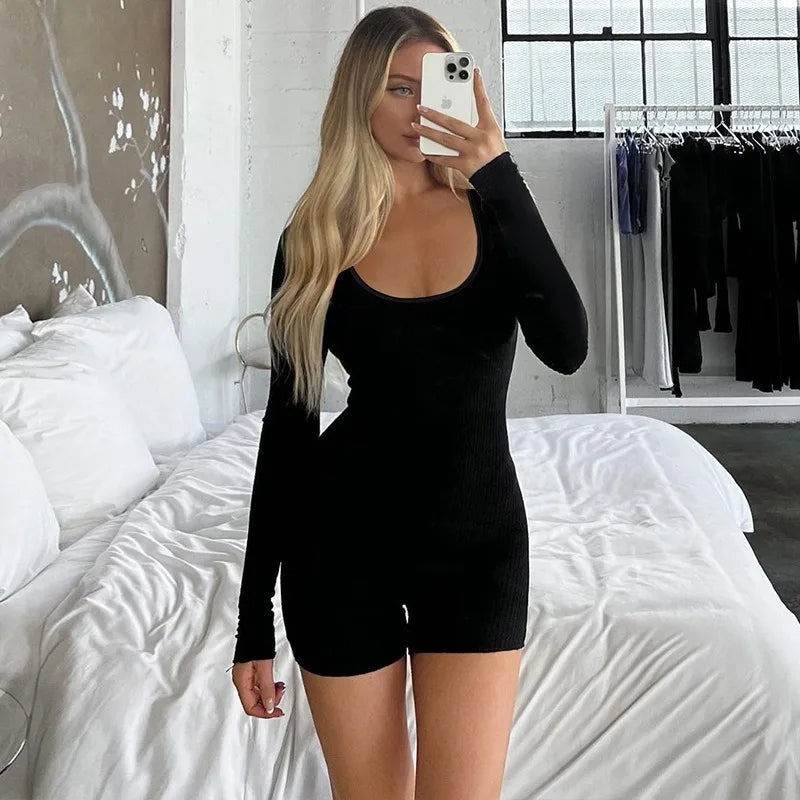 Black Playsuits For Women New Fashion Bodycon Long Sleeves - Other