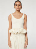 Black Ruffled Patchwork Tank Top - White / M