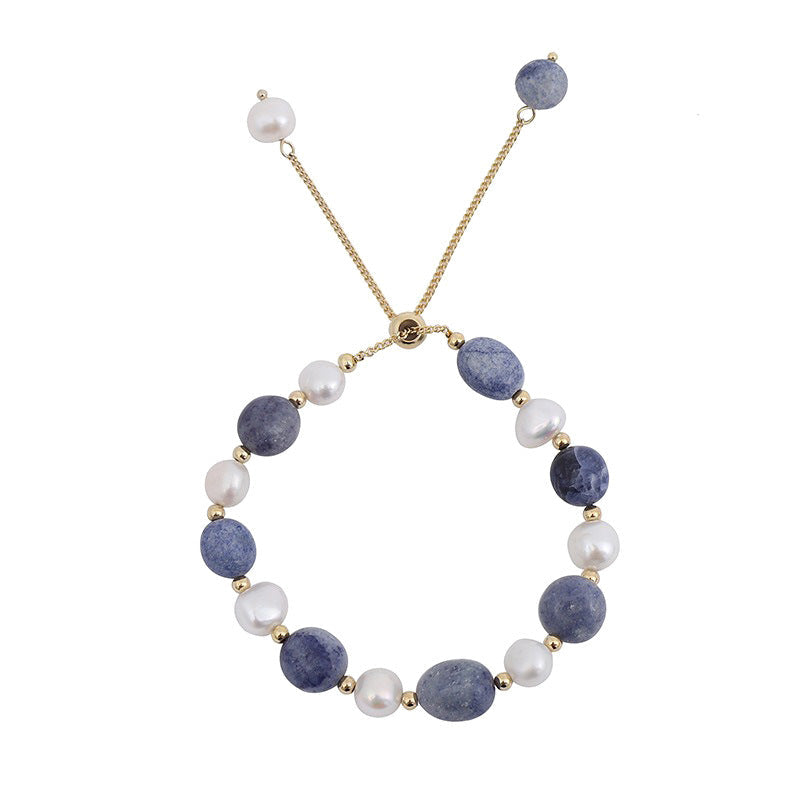 Blue Aventurine Freshwater Pearl Crystal Bracelet For Women - Gold 19cm - electronic accessories