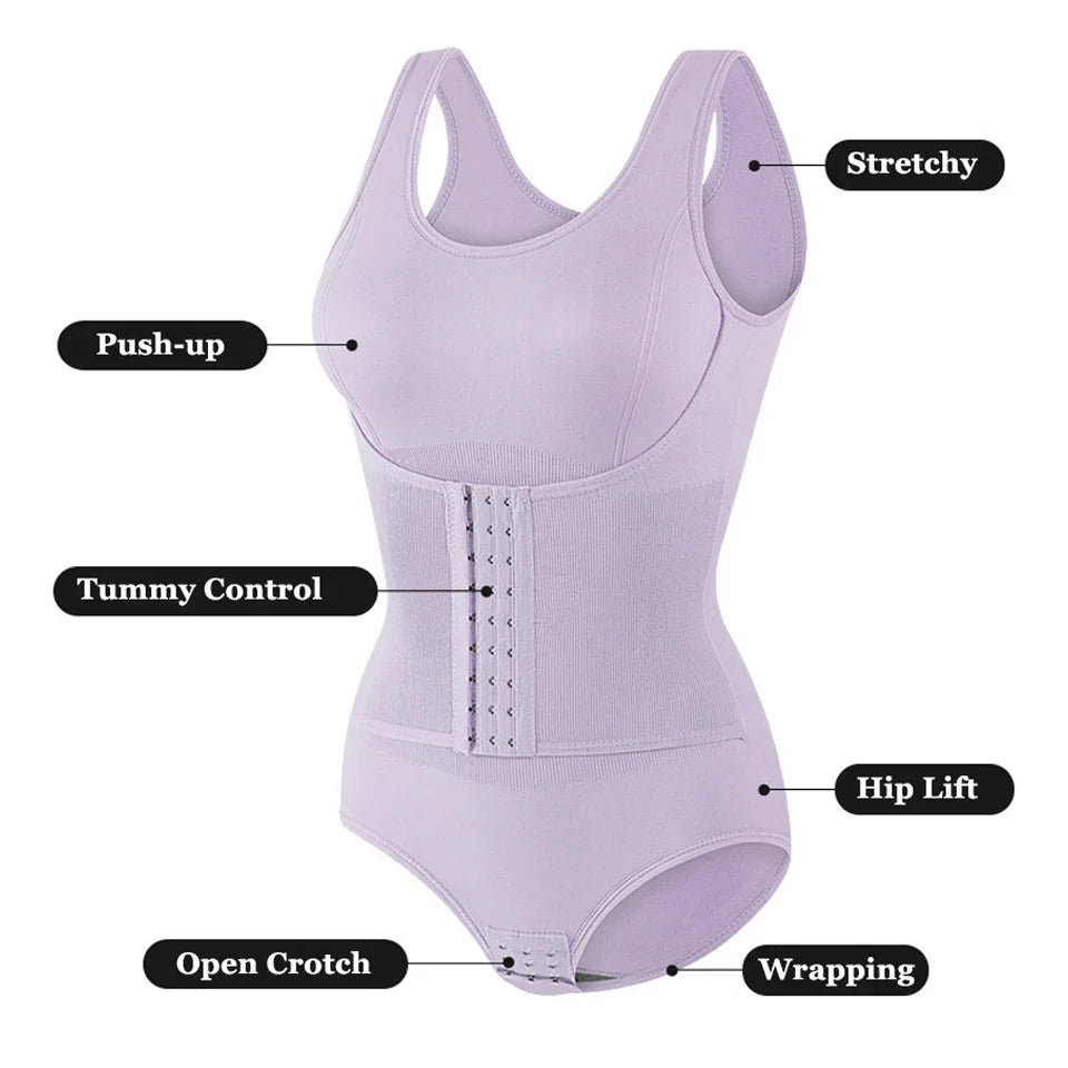 Bodysuit Shapewear With Zipper Belt Women Tummy Control