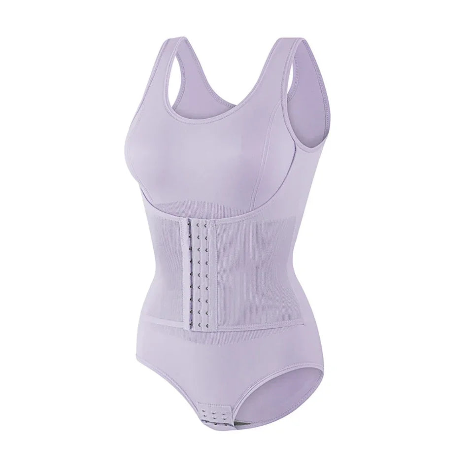 Bodysuit Shapewear With Zipper Belt Women Tummy Control - Purple / XXXL