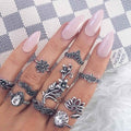 Bohemian Antique Silver Rose Lotus Glass Drill Knuckle Ring - Sku1512 - electronic accessories