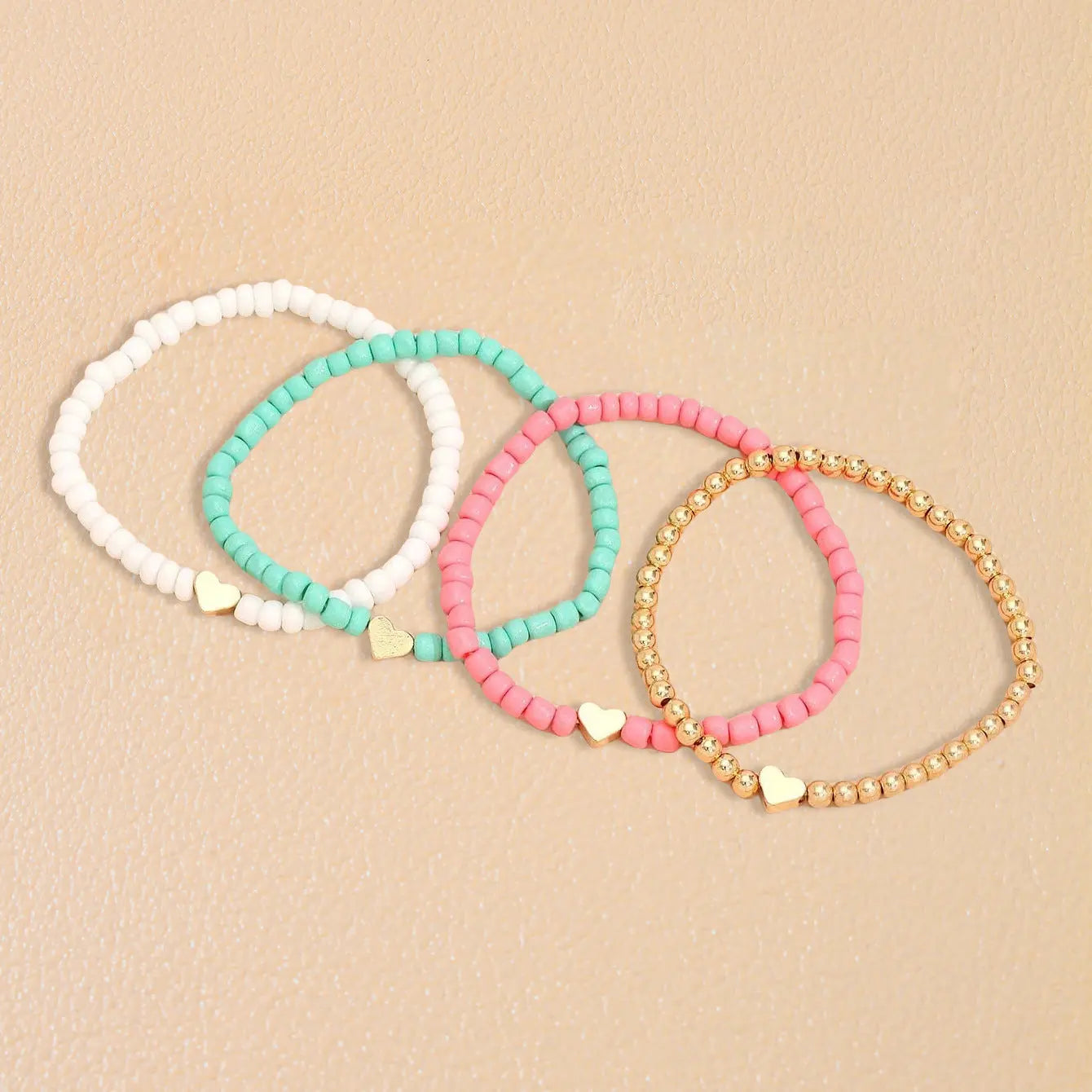 Bohemian Love Bead Four-piece Simple Peach Heart Beaded Bracelet - Four Colors / Glass rice beads - electronic