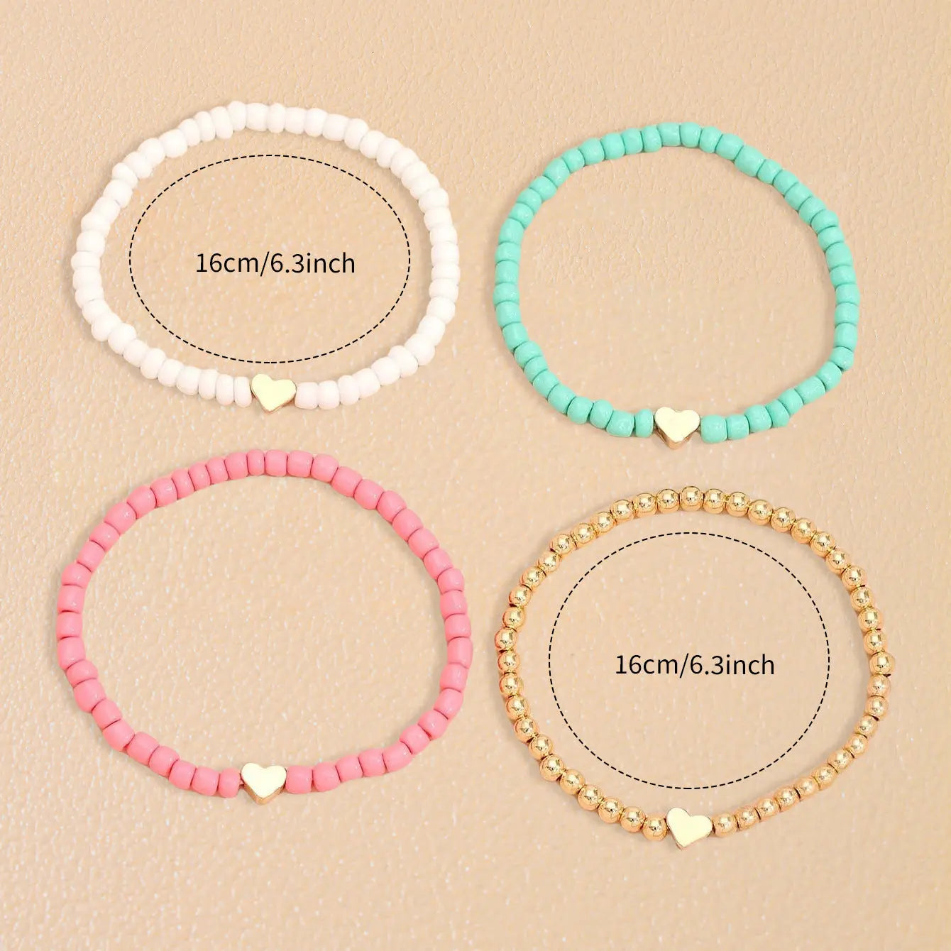 Bohemian Love Bead Four-piece Simple Peach Heart Beaded Bracelet - Four Colors / Glass rice beads - electronic