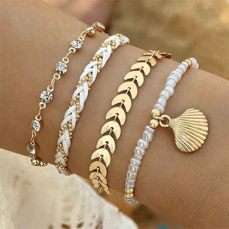 Bohemian Ocean Wind Starfish Shell Pearl Anklet - 1 Gold Bracelet - electronic accessories