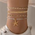 Bohemian Ocean Wind Starfish Shell Pearl Anklet - 10 Gold - electronic accessories