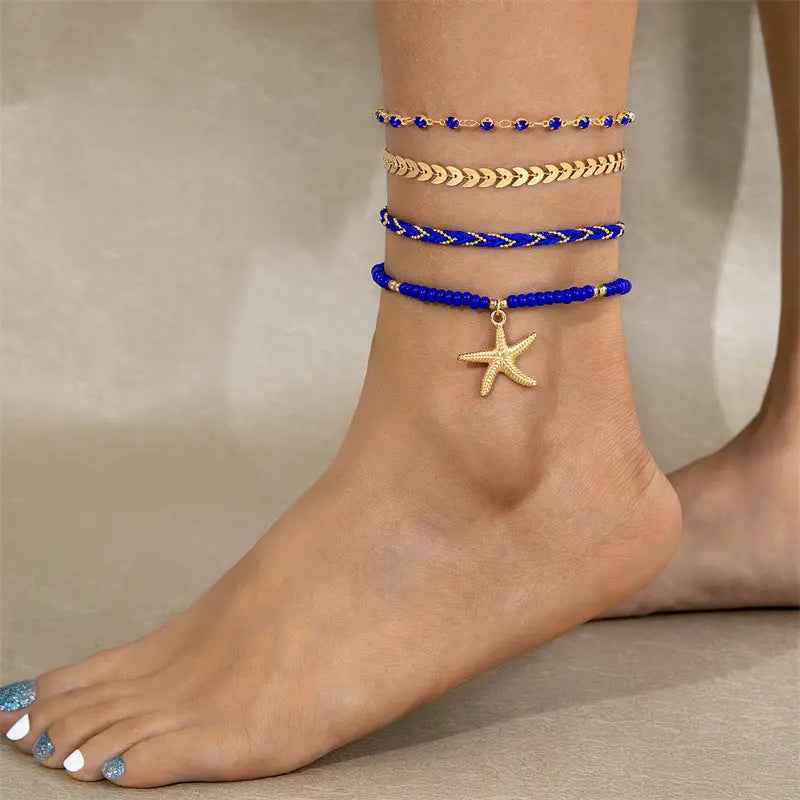 Bohemian Ocean Wind Starfish Shell Pearl Anklet - 11 Blue - electronic accessories