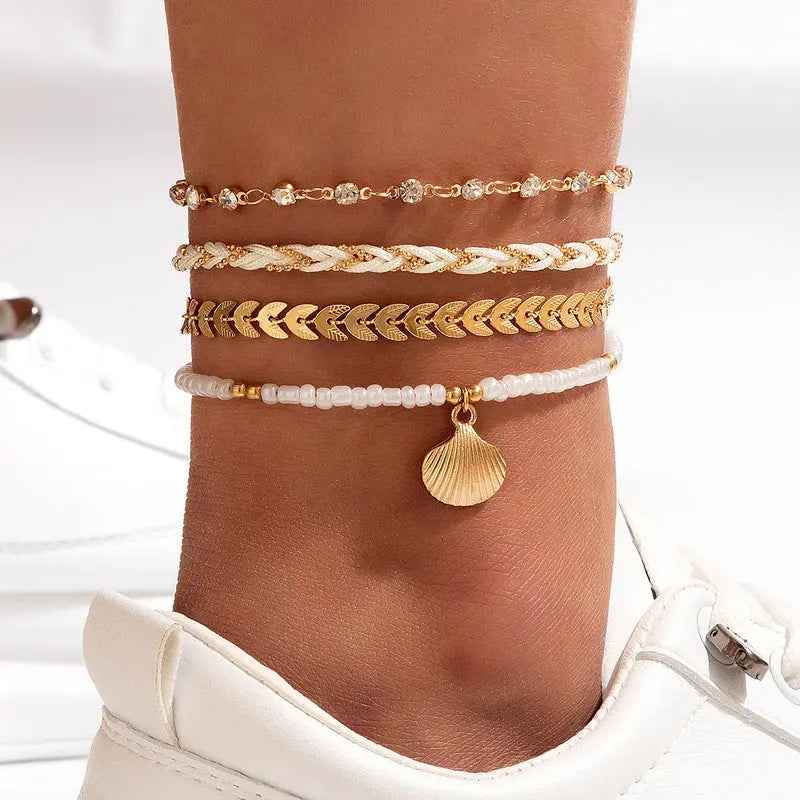 Bohemian Ocean Wind Starfish Shell Pearl Anklet - 6 Gold - electronic accessories