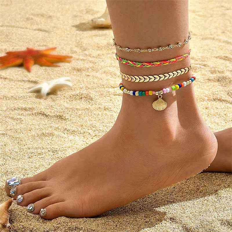 Bohemian Ocean Wind Starfish Shell Pearl Anklet - 7 Mixed Color - electronic accessories