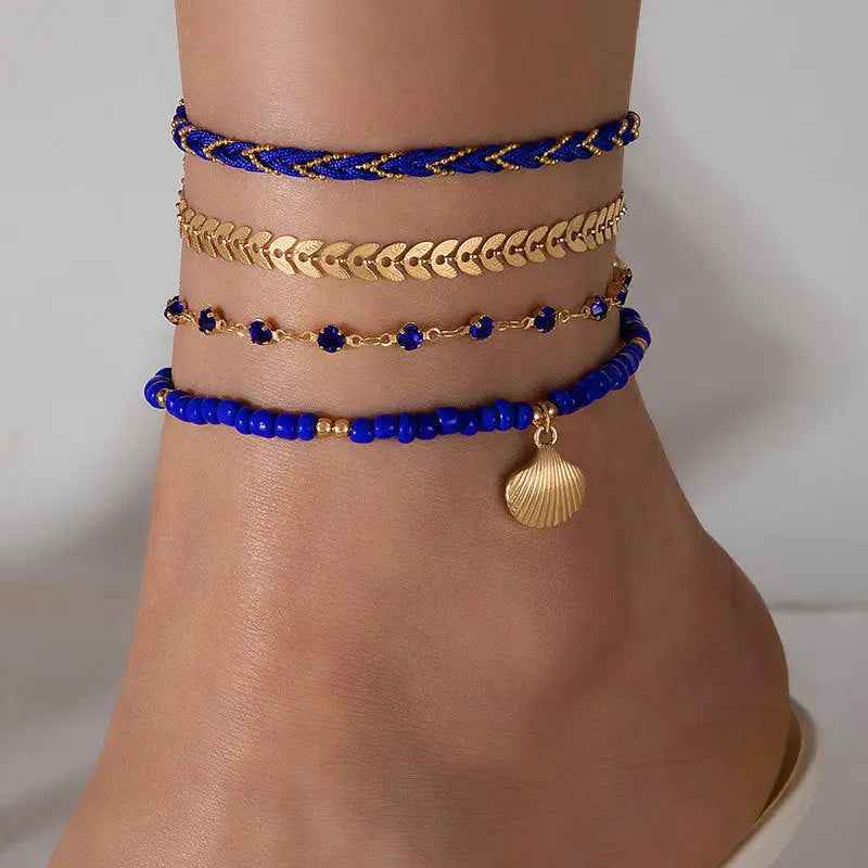 Bohemian Ocean Wind Starfish Shell Pearl Anklet - 8 Blue - electronic accessories