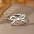 Bowknot Stainless Steel Open Adjustable Ring - C3918 - electronic accessories