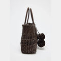 Braided Handbag Tote Bag With String - Beige
