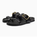 Brown Double Strap Buckle Flat Sandals For Women - 12 / 40