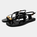 Brown Double Strap Buckle Flat Sandals For Women - 4 / 39