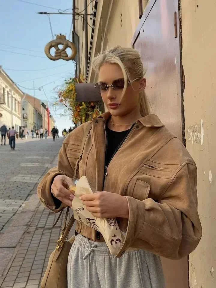 Brown Suede Leather Jackets Women